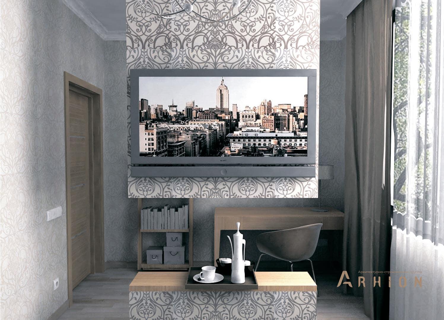 8. Проект одноэтажного дома в канадском стиле с двускатной кровлей, H-62, площадью - 96 кв c терассой, эркером